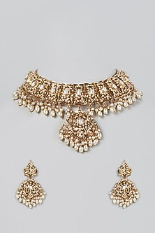 Gold Finish Jadau Pearls Choker Necklace Set