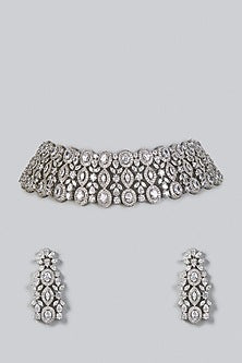 White Finish Zircons Choker Necklace Set
