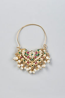 Gold Finish Kundan Polki Nose Ring