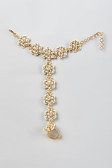 Gold Finish Kundan Polki Hathphool (Set of 2)