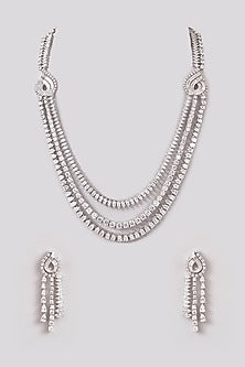 White Finish Zircon Layered Long Necklace Set