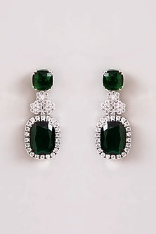 White Finish Zircon & Emerald Stone Long Necklace Set