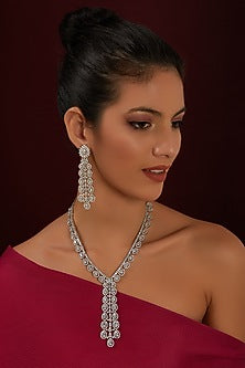 White Finish Zircon Long Necklace Set