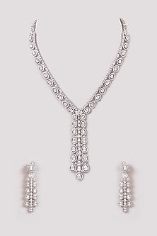 White Finish Zircon Long Necklace Set
