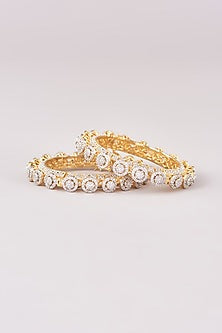 White Finish Zircon Floral Kadas (Set of 2)