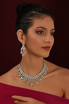 White Finish Zircon & Yellow Sapphire Stone Choker Necklace Set