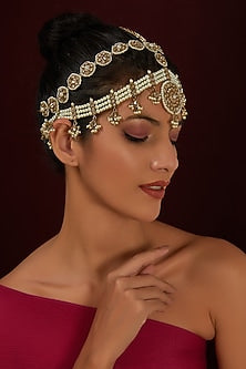 Gold Finish Kundan Polki & Pearl Mathapatti