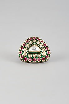Gold Finish Kundan Polki Meenakari Ring