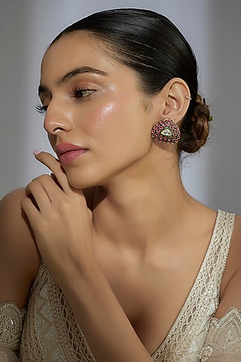 Gold Finish Kundan Polki Stud Earrings