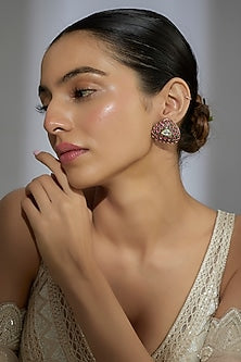 Gold Finish Kundan Polki Stud Earrings