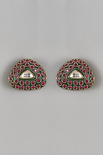 Gold Finish Kundan Polki Stud Earrings