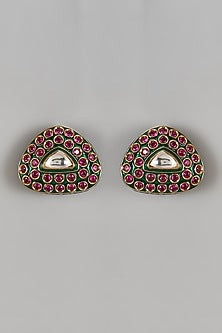 Gold Finish Kundan Polki Stud Earrings