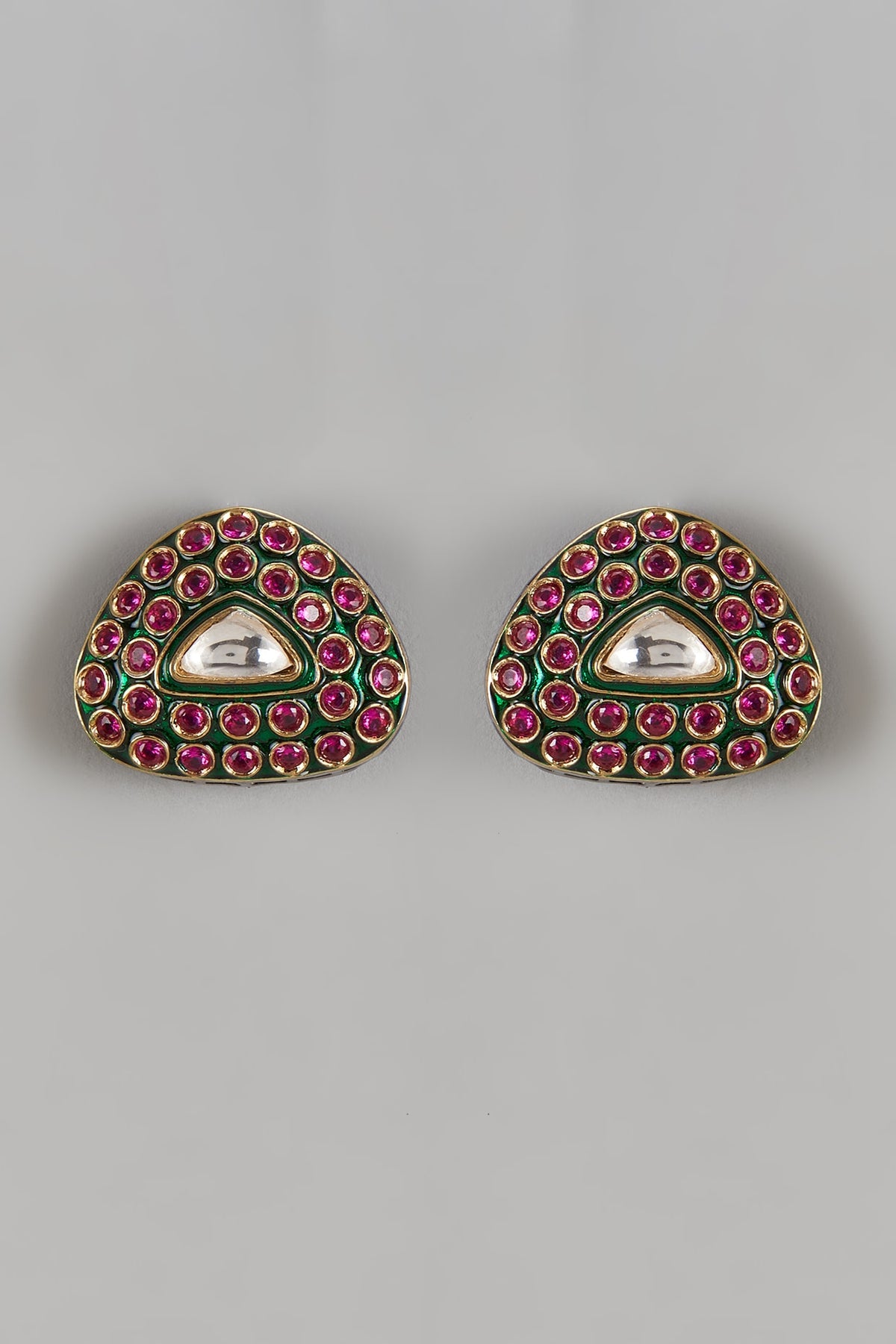 Gold Finish Kundan Polki Stud Earrings