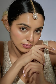 Gold Finish Kundan Polki & Zircon Maangtikka