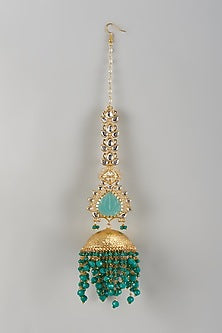 Gold Finish Emerald Beaded & Kundan Polki Dangler Earrings