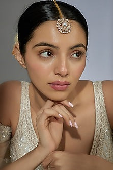 Gold Finish Kundan Polki & Zircon Maangtikka