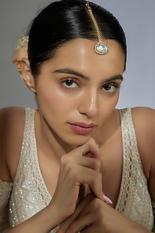 Gold Finish Kundan Polki & Zircon Maangtikka