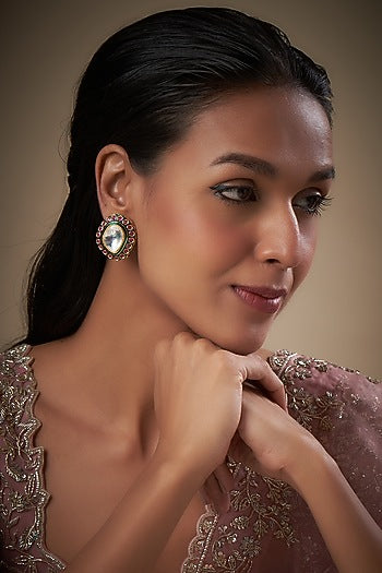 Gold Finish Kundan Polki Stud Earrings