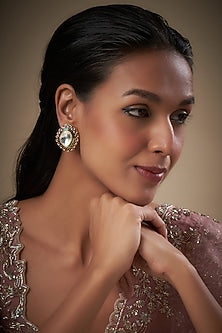 Gold Finish Kundan Polki Stud Earrings
