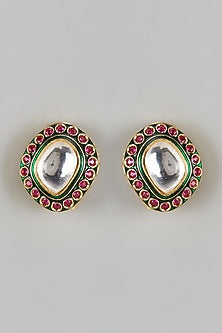 Gold Finish Kundan Polki Stud Earrings