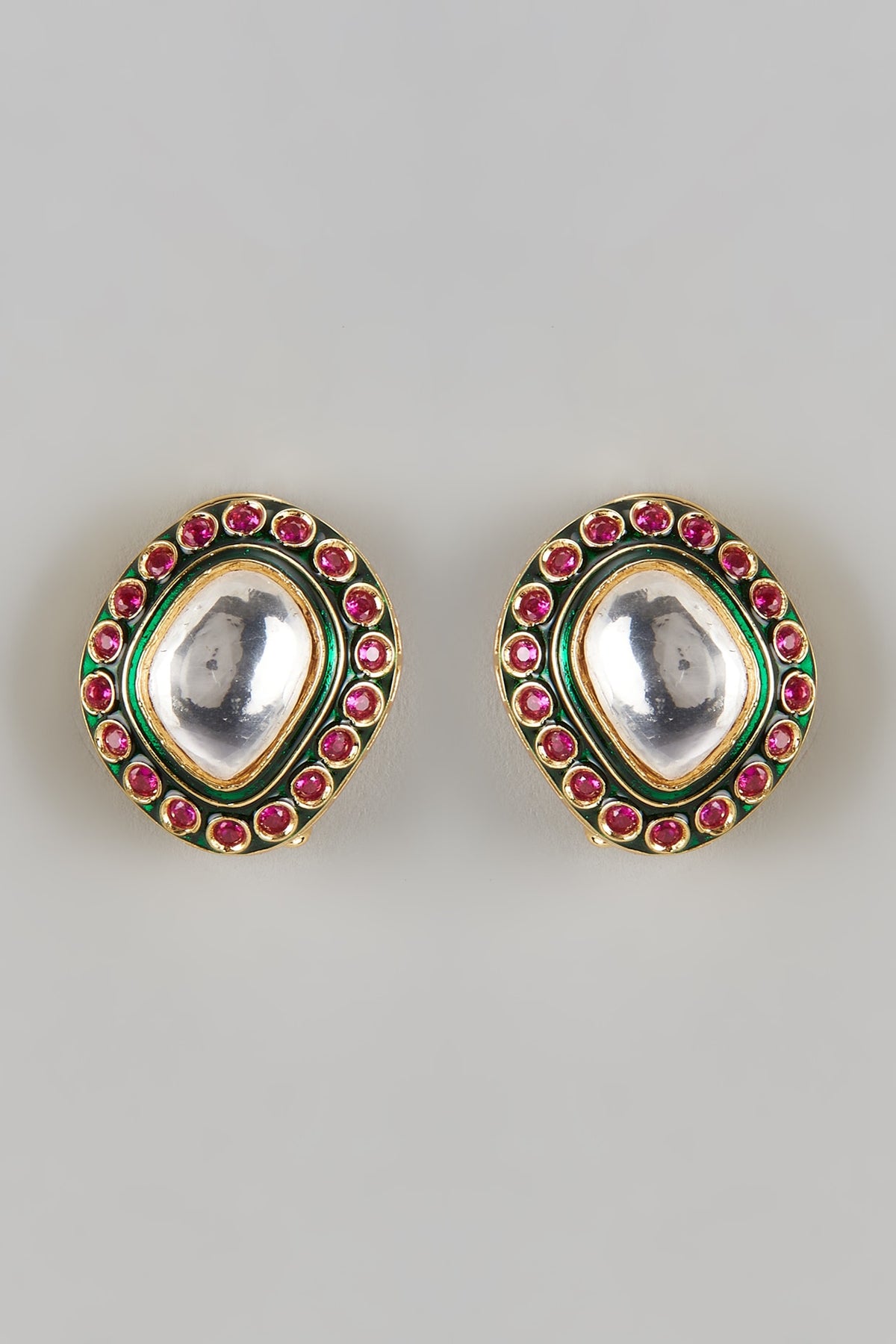 Gold Finish Kundan Polki Stud Earrings