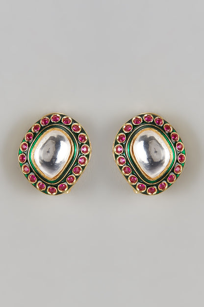 Gold Finish Kundan Polki Stud Earrings
