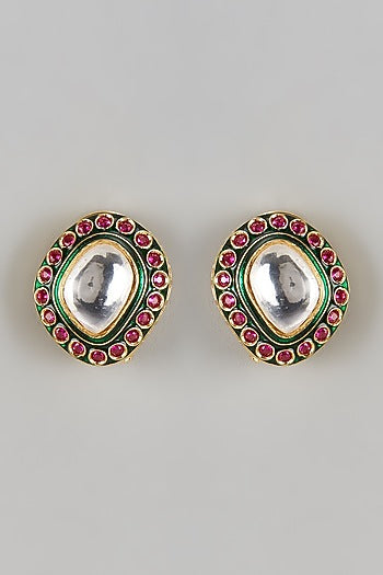 Gold Finish Kundan Polki Stud Earrings