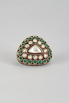 Gold Finish Kundan Polki Meenakari Ring