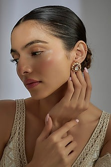Gold Finish Kundan Polki Meenakari Stud Earrings