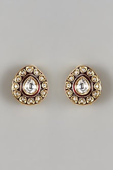 Gold Finish Kundan Polki Meenakari Stud Earrings