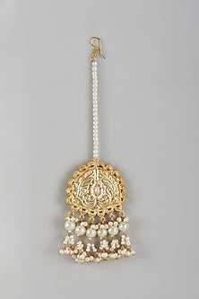 Gold Finish Kundan Polki & Pearl Maangtikka