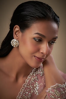 Gold Finish Kundan Polki & Zircon Stud Earrings