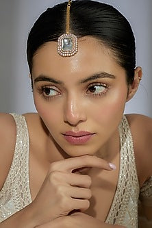 Gold Finish Kundan Polki & Zircon Maangtikka