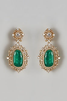 Gold Finish Zircon & Emerald Stone Dangler Earrings