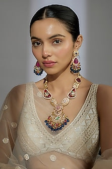 Gold Finish Kundan Polki & Stone Long Necklace Set