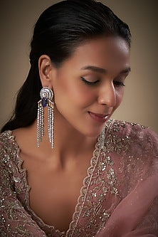 White Finish Purple Stone & Zircon Dangler Earrings