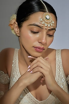 Gold Finish Kundan Polki & Mirror Maangtikka