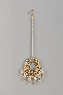 Gold Finish Kundan Polki & Mirror Maangtikka