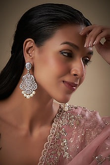White Finish Pearl & Zircon Dangler Earrings