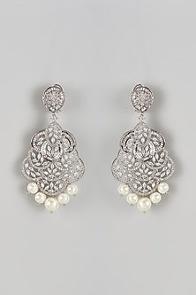 White Finish Pearl & Zircon Dangler Earrings