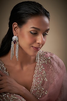White Finish Amethyst & Zircon Dangler Earrings