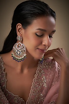 Gold Finish Kundan Polki & Pearl Chandbaali Earrings