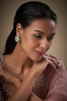 Gold Finish Kundan Polki Meenakari Stud Earrings