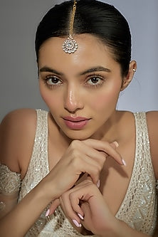 Gold Finish Kundan Polki & Zircon Maangtikka