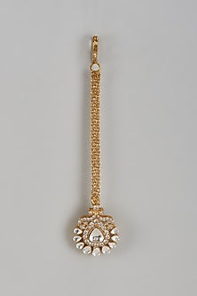 Gold Finish Kundan Polki & Zircon Maangtikka