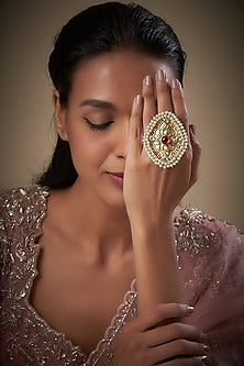 Gold Finish Kundan Polki & Pearl Ring
