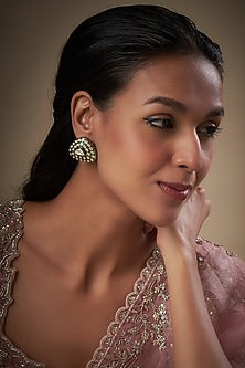 Gold Finish Kundan Polki Meenakari Stud Earrings