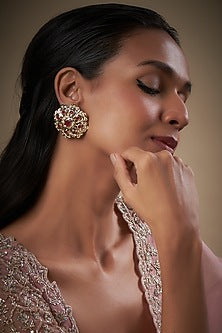 Gold Finish Kundan Polki & Jadau Stud Earrings