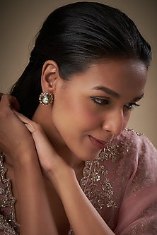 Gold Finish Kundan Polki & Stone Stud Earrings