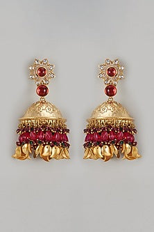 Gold Finish Kundan Polki & Ruby Stone Dangler Earrings